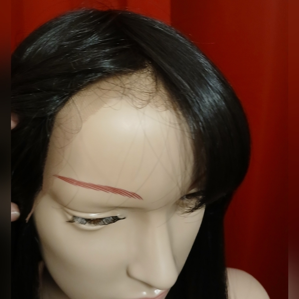 Black Synthetic Fiber 30" Lace Front Wig with Bangs - Picture 7 of 14